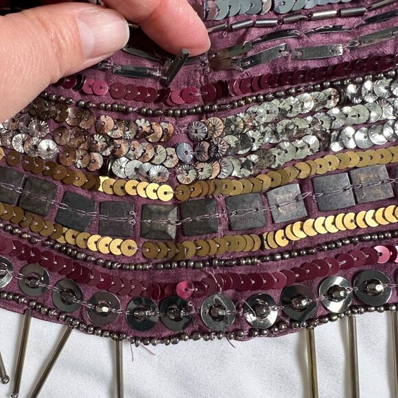 Nicole Miller Artelier Silk Shift Mini Dress M Beaded Retro Indie Maximalist Y2K - Picture 5 of 13